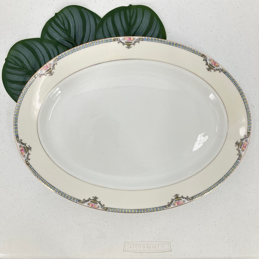Vintage Noritake Blue Cream Floral Cortez Circa 1918 Japan Made Serving Platter